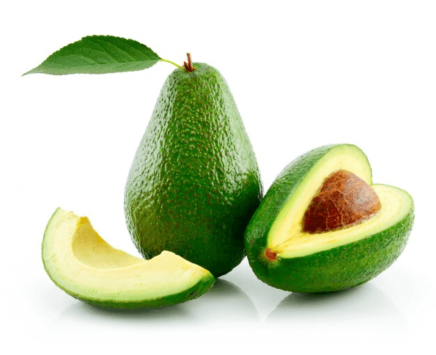 Whole and cut Fuerte avocados